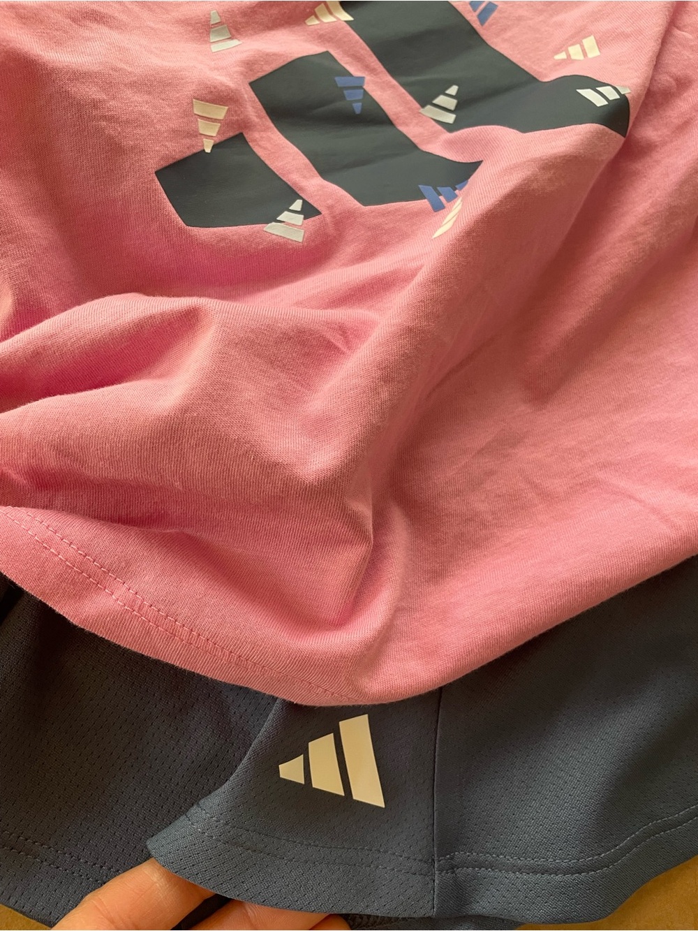 adidas Pink Short Sleeve Tee with Navy Logo - Kids - Picture 5 of 9